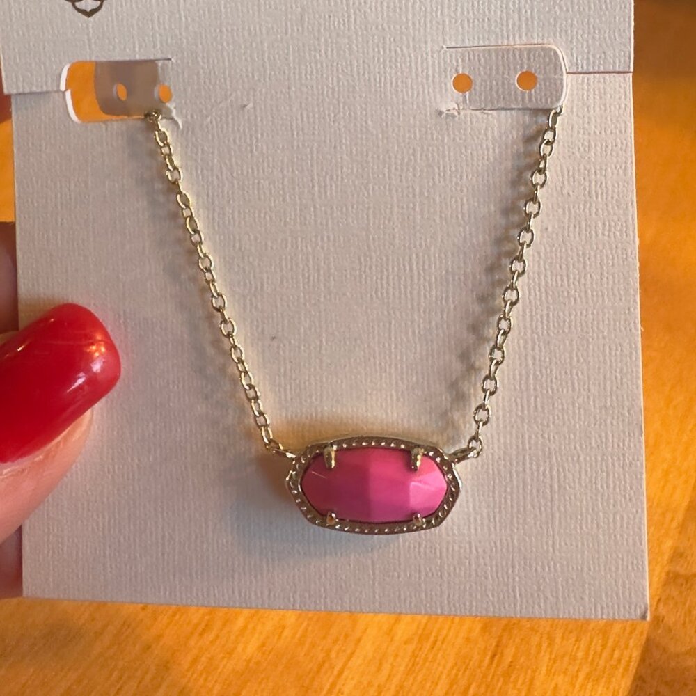 Kendra Scott Elisa Pink Pendant Necklace Gold Hardware